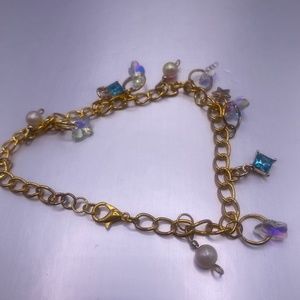 8 inch Gold Anklet, Bedazzled Rhinestone Pearl Bracelet/Anklet Homemade